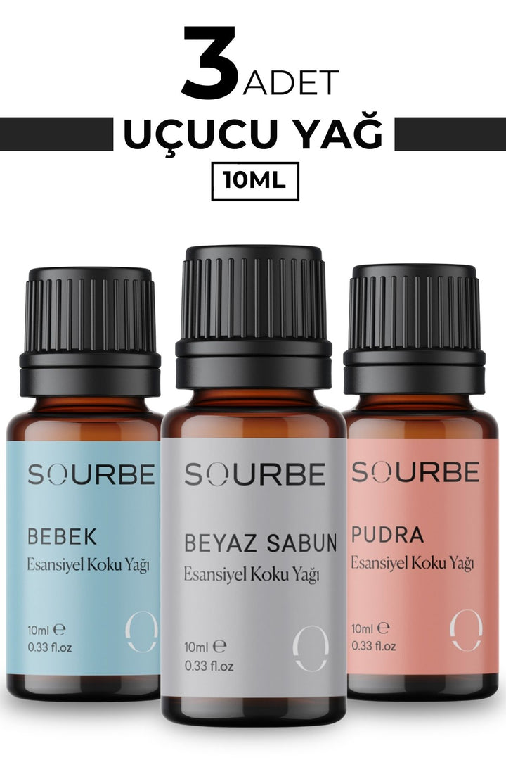 Bebek Beyaz Sabun Pudra Esansiyel Uçucu Yağı Difüzör Koku Yağı Buhurdanlık Yağı 3x10 ml