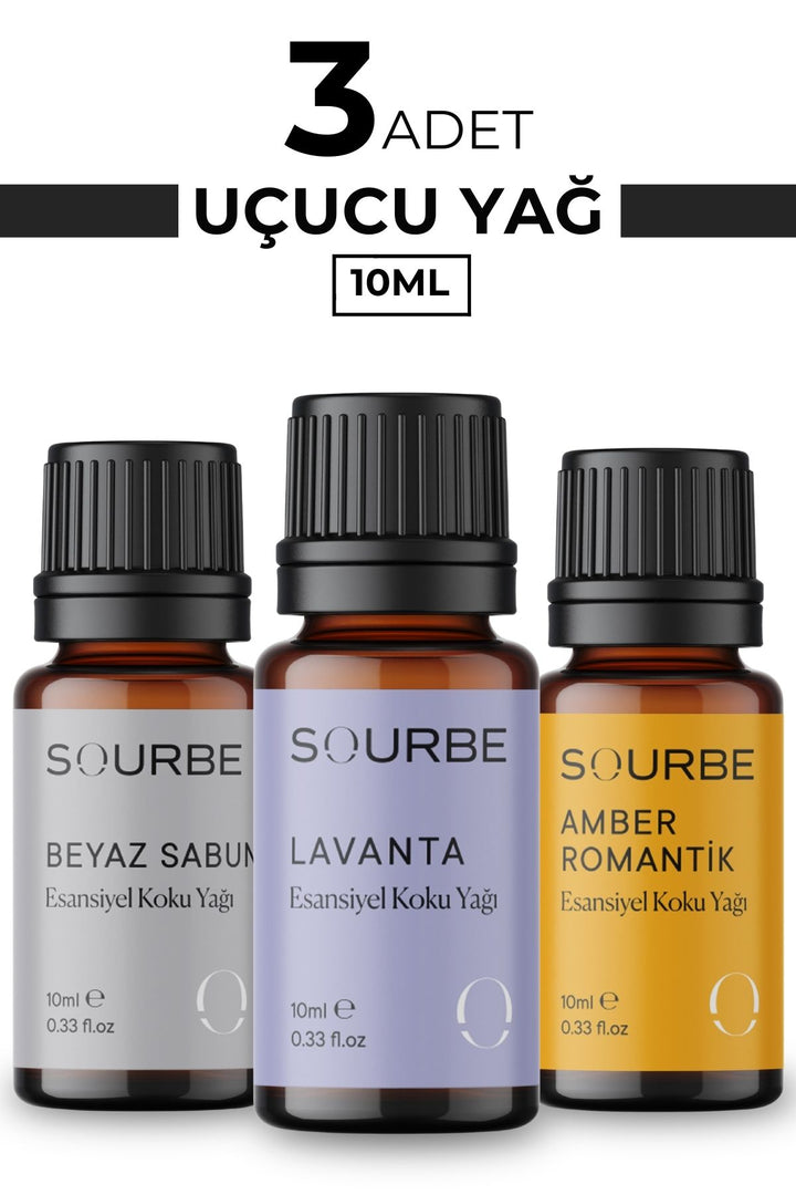 Lavanta Beyaz Sabun Amber Romantik Esansiyel Uçucu Yağ Buhurdanlık Koku Yağı 3x10 ml