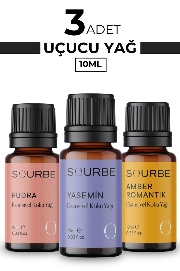 Pudra Amber Romantik Yasemin Esansiyel Uçucu Yağ Buhurdanlık Yağ Esansı 3x10 ml