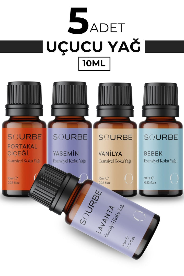 Lavanta Vanilya Yasemin Portakal Çiçeği Bebek Esansiyel Koku Yağı Buhurdanlık Yağı 5x10 ml