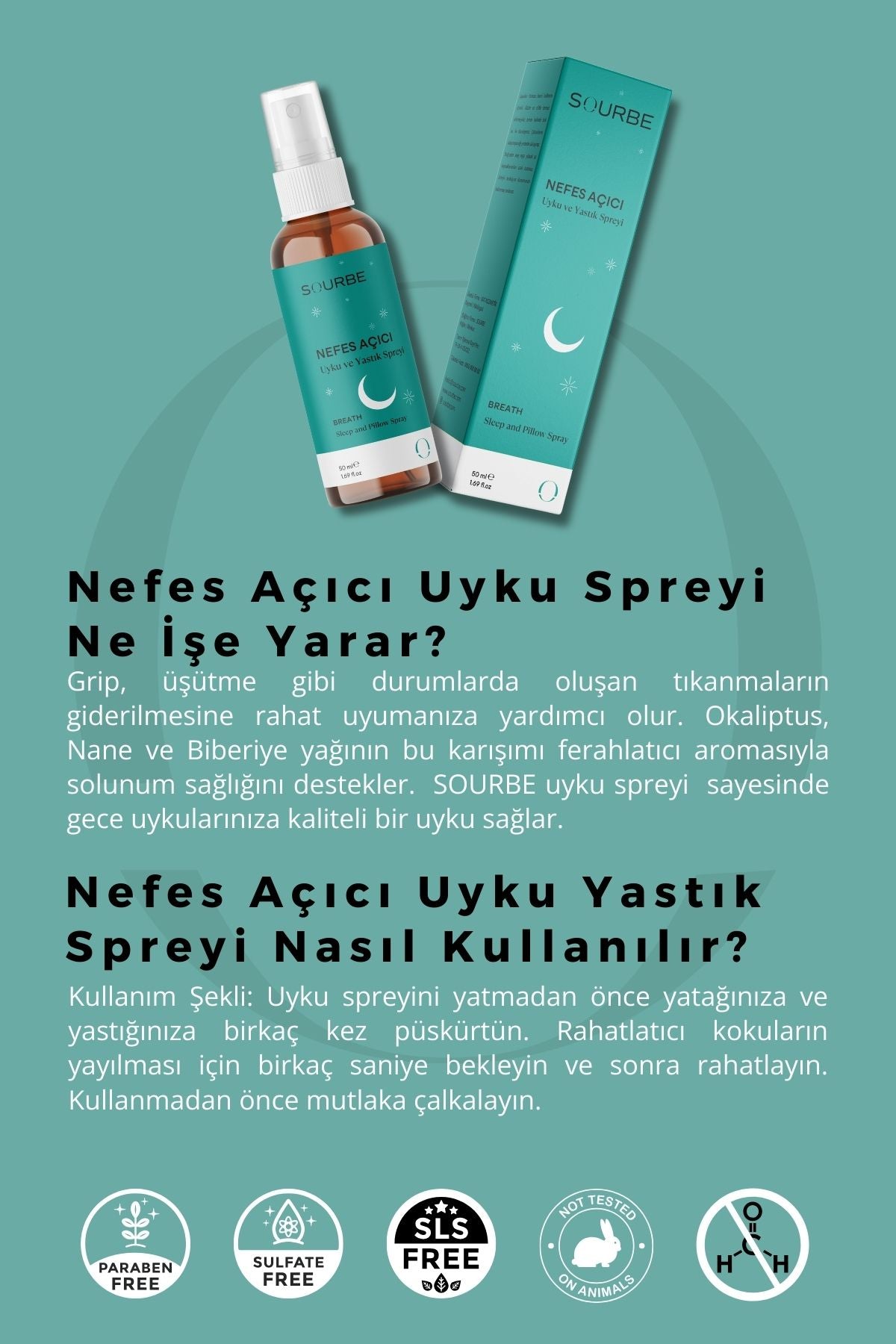 Okaliptus Nane Biberiye Karışımı Nefes Açıcı Uyku Ve Yastık Spreyi 50ml