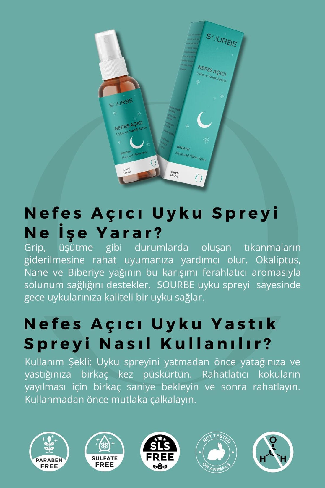 Okaliptus Nane Biberiye Karışımı Nefes Açıcı Uyku Ve Yastık Spreyi 50ml