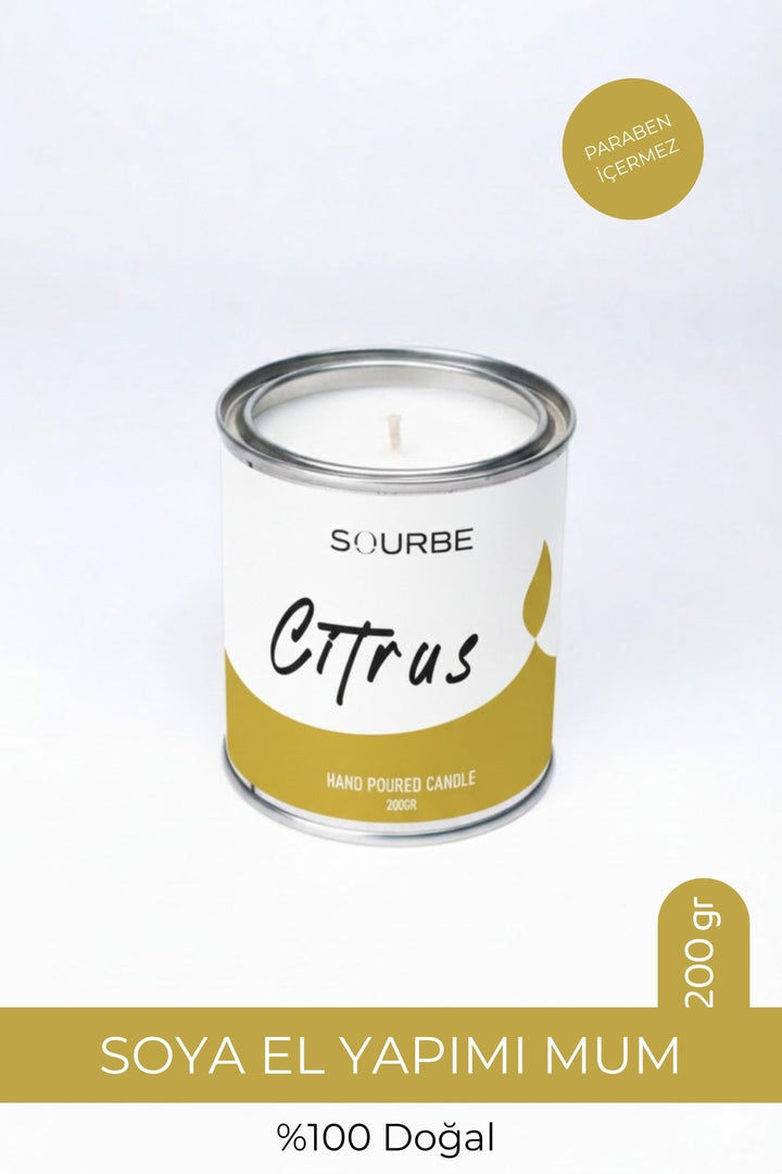 Cıtrus Limon Narenciye Aromalı Kokulu Soya Mum %100 Doğal Dekoratif Metal Mum Metal Kapak 200 gr